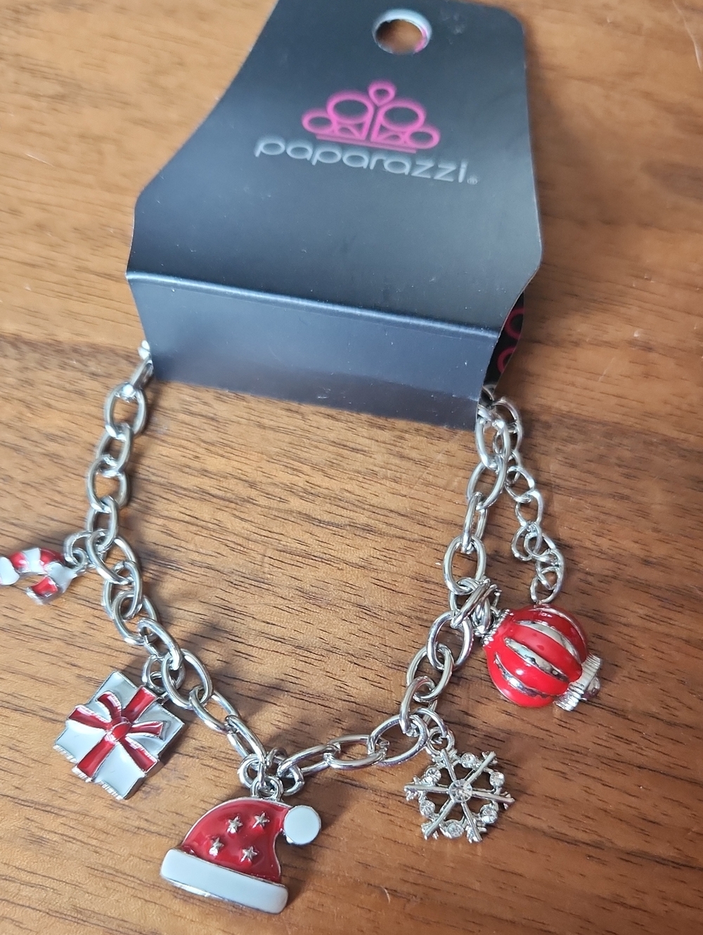Paparazzi Red and Silver Christmas Holiday Charm Bracelet